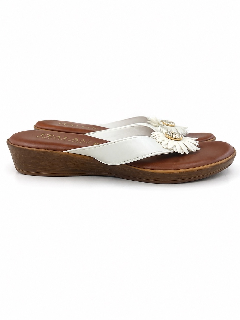 Italian Shoemakers White Floral Wedge Sandals Size 6.5 Made in Italy - Picture 3 of 4